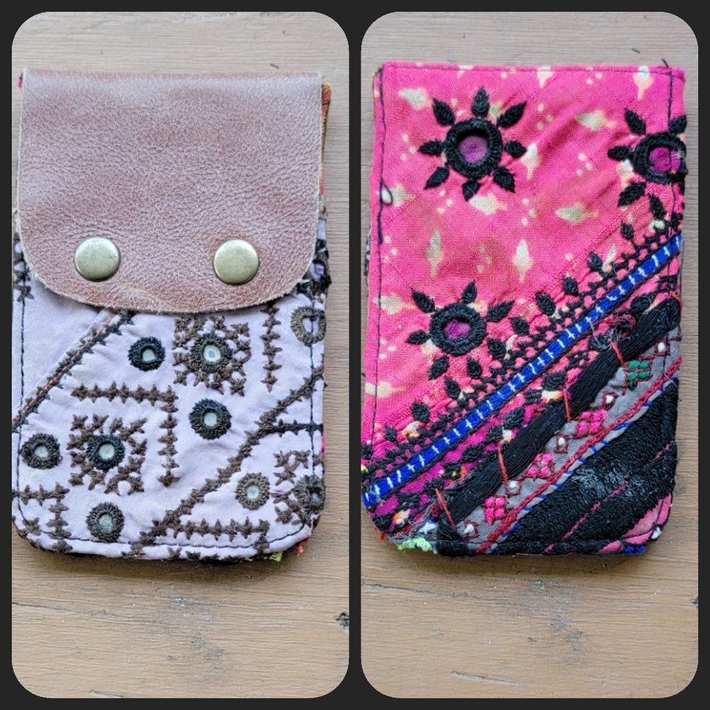 🪬🍄 Free People Boho Embroidered Repurposed vtg banjara hippie Wallet card case